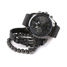 Load image into Gallery viewer, Vincent Di Mani Men's Watch &amp; Bracelet Gift Set – 3-Piece All Black Gift Box
