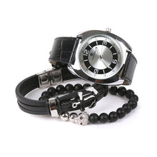 Load image into Gallery viewer, Vincent Di Mani Men's Watch &amp; Bracelet Gift Set – 3-Piece Skull Bead &amp; Anchor Leather Set
