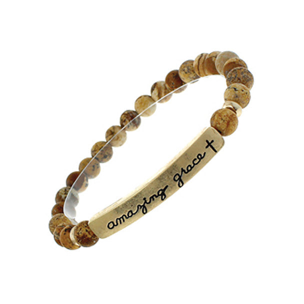 Nollia Beaded “Amazing Grace” Natural Stretch Bracelet – Marble Beads