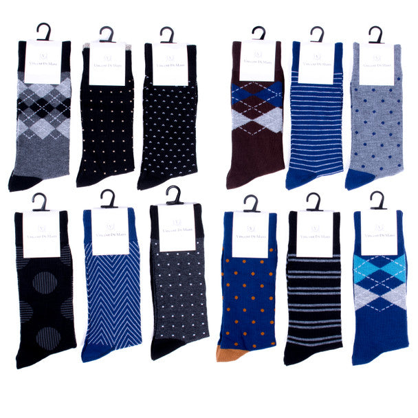 Vincent Di Mani Men’s 12-Pair Assorted Dress Socks – Classic Patterns Pack