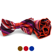 Load image into Gallery viewer, Laurant Bennet Bold Stripes  Banded Bow Tie &amp; Round Hanky Set
