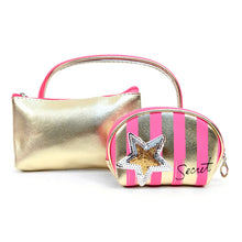 Load image into Gallery viewer, Nollia Stripe Metallic Heart 3-Piece Cosmetic Bag Set
