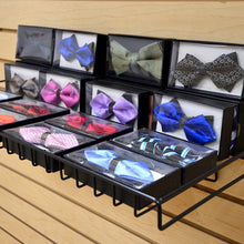 Load image into Gallery viewer, Flat Grid Shelf for Slat Wall – Includes 24 Assorted Bow Ties – 23.5” Wide Heavy Duty Display Rack
