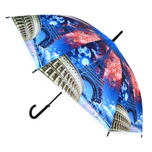 Load image into Gallery viewer, Parquet Europe Scenery Fireworks Auto Open Umbrella – Plastic Canopy, J-Handle
