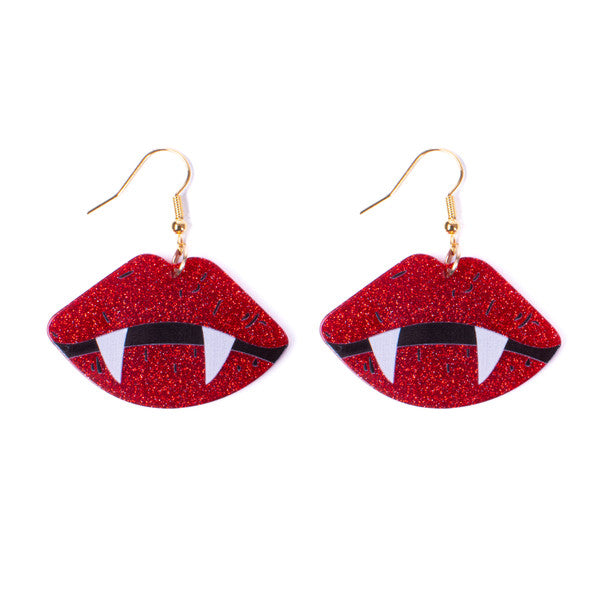 Nollia Red Vampire Lips Dangle Earrings – Bold Gothic Halloween Jewelry