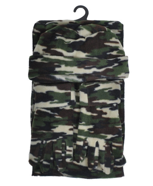 Nollia Women’s Camo Fleece Winter Hat, Scarf & Gloves Set
