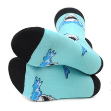 Load image into Gallery viewer, Parquet Men’s Shark Swimming Pattern Novelty Crew Socks – Blue
