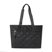 Load image into Gallery viewer, Nollia Harper Black Quilted Nylon Tote Bag with Heart Bag Charm
