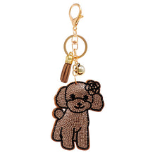 Load image into Gallery viewer, Nollia Bling Crystal Brown Dog Charm – Sparkly Pet Lover Keychain
