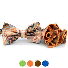 Load image into Gallery viewer, Laurant Bennet Geometric Paisley Banded Bow Tie &amp; Matching Hanky Pocket Round Set
