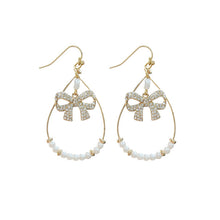 Load image into Gallery viewer, Nollia Bow Pearl Teardrop Earrings – Gold Or Silver Elegant Drop Style
