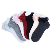 Load image into Gallery viewer, Nollia 24-Pack Women's Ruffle Frilly Lace Ankle Socks – Assorted Solid Colors
