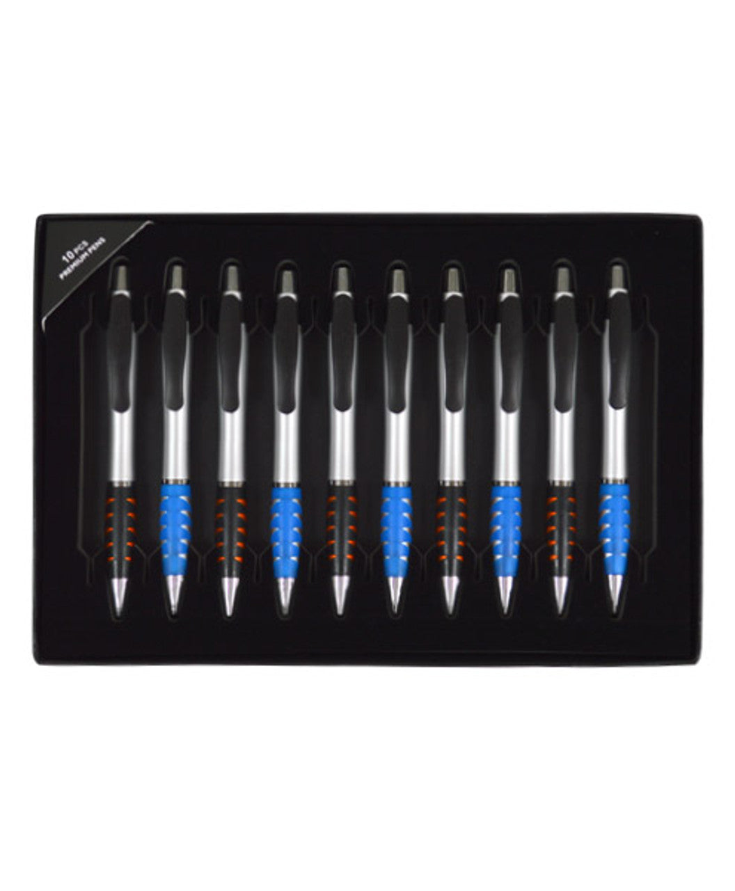 10-Piece Boxed Click Pen Set – 5 Blue & 5 Black Grip Pens, Black Ink
