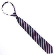 Load image into Gallery viewer, Umo Lorenzo Men's Black &amp; Pink Striped Zipper Pre-Tied Necktie
