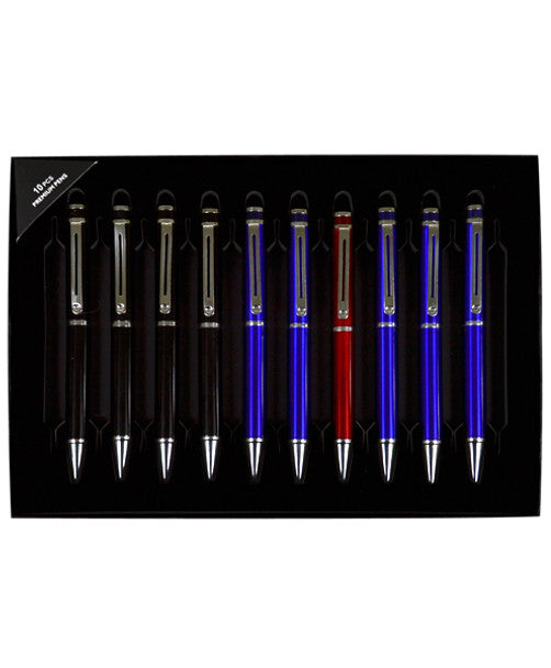 10-Piece Boxed Twist Pen Set – 5 Blue, 4 Black, 1 Red Pen (Black & Blue Ink)