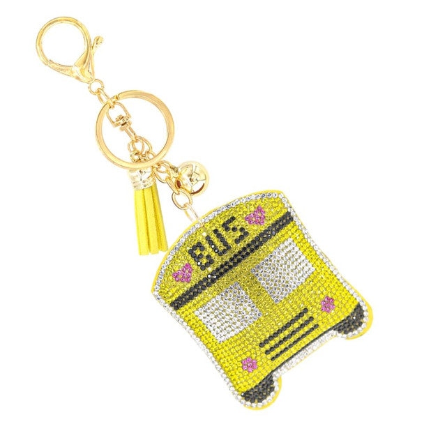 Nollia Bling Crystal School Bus Charm – Sparkly Yellow Keychain Accessory