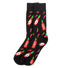Load image into Gallery viewer, Parquet Men’s Hot Sauce &amp; Chili Pepper Novelty Crew Socks – Black

