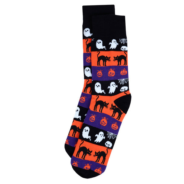 Parquet Men’s Halloween Layered Novelty Crew Socks – Ghosts, Black Cats & Pumpkins