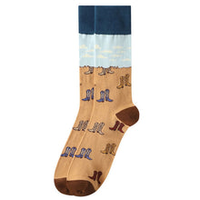 Load image into Gallery viewer, Parquet Men’s Cowboy Boot Novelty Crew Socks – Light Brown

