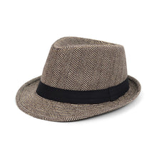 Load image into Gallery viewer, Westend Fall/Winter Brown &amp; Beige Herringbone Trilby Fedora Hat with Black Band Trim

