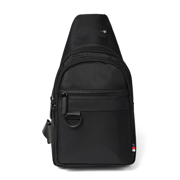Black Nylon Crossbody Sling Bag with O-Ring and D-Ring - Adjustable Strap