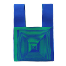 Load image into Gallery viewer, Nollia Mini Knit Tote Bag with green and blue illusion pattern
