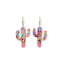 Load image into Gallery viewer, Nollia Confetti Glitter Cactus Earrings – Floral &amp; Swirl Fun Statement Style
