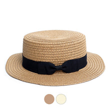 Load image into Gallery viewer, Nollia Spring/Summer Ribbon Round Flat Top Ladies' Hat – 100% Paper
