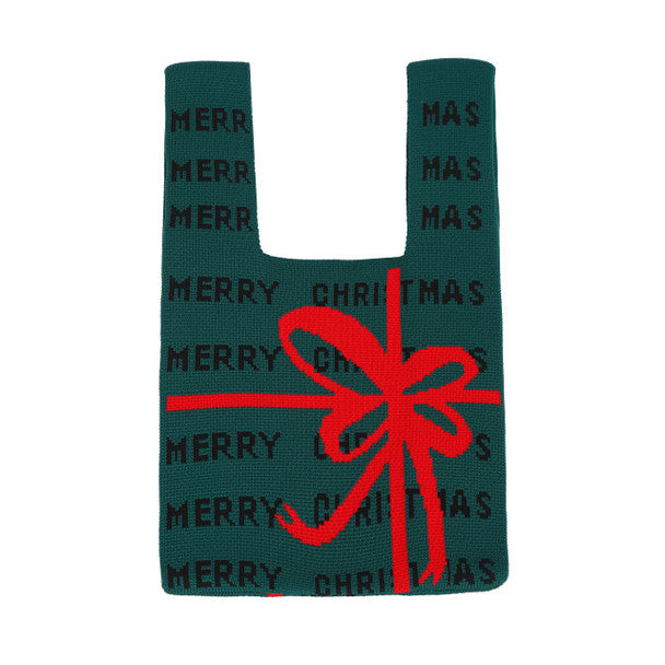 Nollia Green Merry Christmas Bow Mini Knit Tote Bag