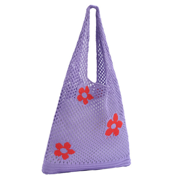 Nollia Purple Floral Crochet Knit Bag