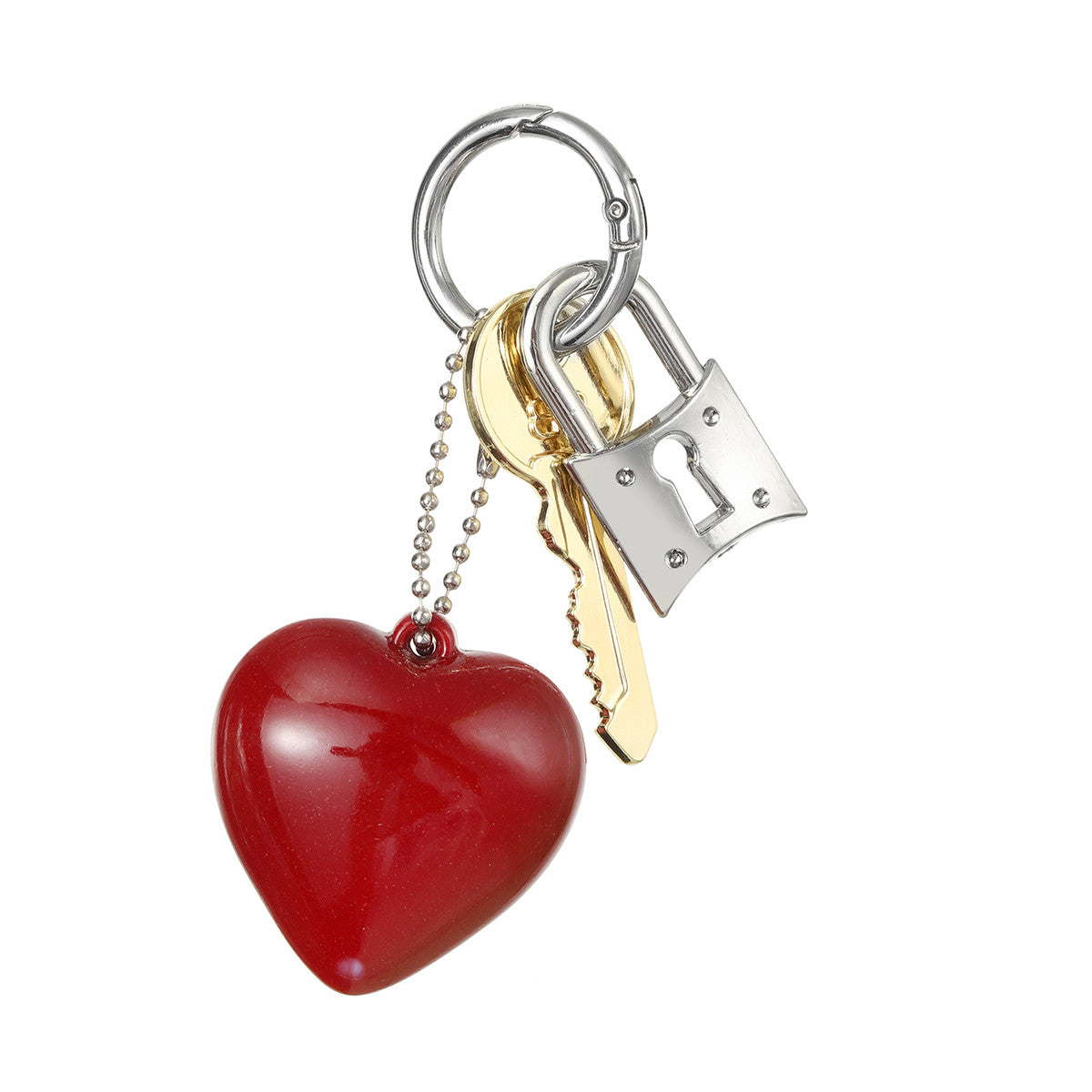 Red Heart Charm with Gold Key & Silver Lock Accessory Bag Charm