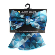Load image into Gallery viewer, Laurant Bennet Abstract Pattern Banded Bow Tie &amp; Matching Hanky Pocket Round Set
