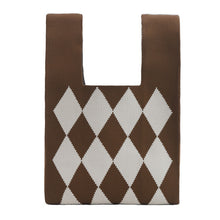 Load image into Gallery viewer, Nollia Mini Knit Tote Bag in brown with classic argyle pattern
