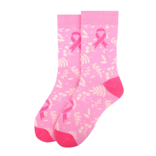 Parquet Women’s Light Pink Leaf Pattern Breast Cancer Awareness Crew Socks