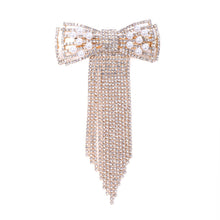 Load image into Gallery viewer, Nollia Gold Rhinestone Pearl Bow Hair Barrette Clip – Elegant Sparkle Hair Accessory
