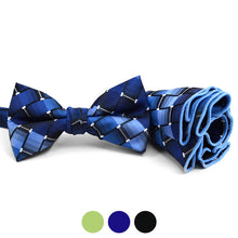 Load image into Gallery viewer, Laurant Bennet Striped Geometric Banded Bow Tie &amp; Matching Hanky Set
