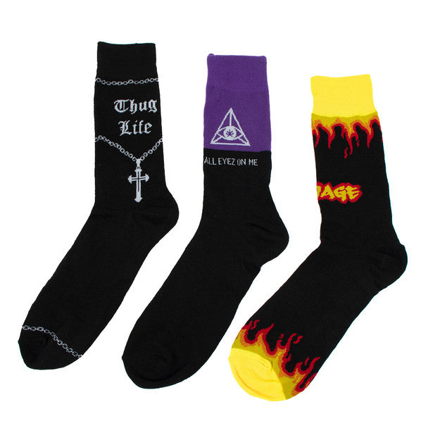 Parquet Men’s 90s Rap Themed 3-Pack Novelty Crew Socks – Mixed Colors