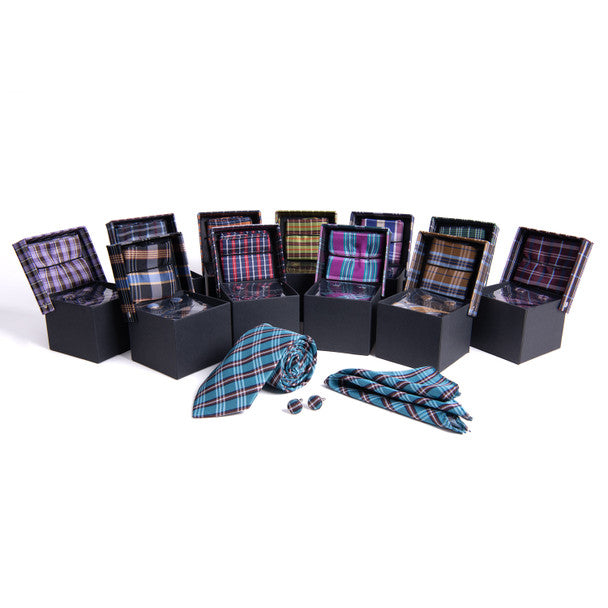 Clericci 12pc Men's Tie, Hanky & Cufflink Set in Fabric Gift Box – Coordinated Accessory Collection
