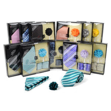 Load image into Gallery viewer, Umo Lorenzo 12-Piece Stripped Tie, Hanky &amp; Lapel Pin Box Set
