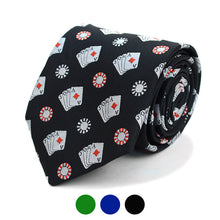 Load image into Gallery viewer, Parquet Poker Chips &amp; Cards Novelty Tie – Black, Green, Blue

