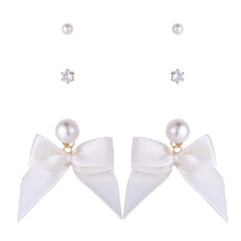 Load image into Gallery viewer, Nollia 3-Pack Pearl Bow and Stud Earrings – White &amp; Black Elegant Earring Set
