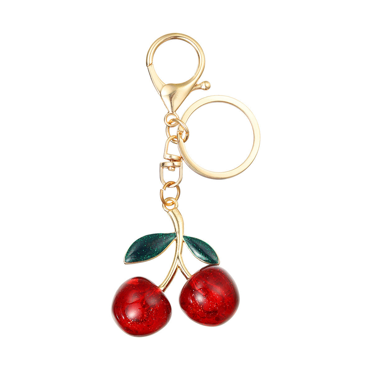 Glossy Cherry Bag Charm with Gold Clip