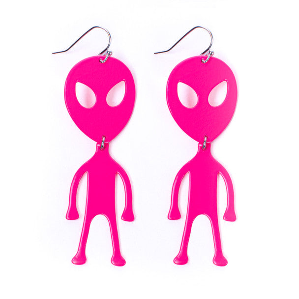 Nollia Alien Dangle Earrings – Hot Pink Or Neon Yellow Statement Drop