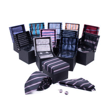 Load image into Gallery viewer, Clericci 12-Piece ASSORTED Spring/Summer Striped Tie, Hanky &amp; Cufflink Gift Box Set
