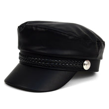 Load image into Gallery viewer, Nollia Women’s Black Leather Baker Cap – PU Leather Greek Fisherman Hat
