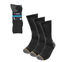 Load image into Gallery viewer, Men&#39;s Heavy-Duty Crew Socks – 3 Pairs, Black or Charcoal, Moisture-Wicking, Arch Support, Reinforced Heel, Size 10-13 (Fits Shoe Size 6-12.5)
