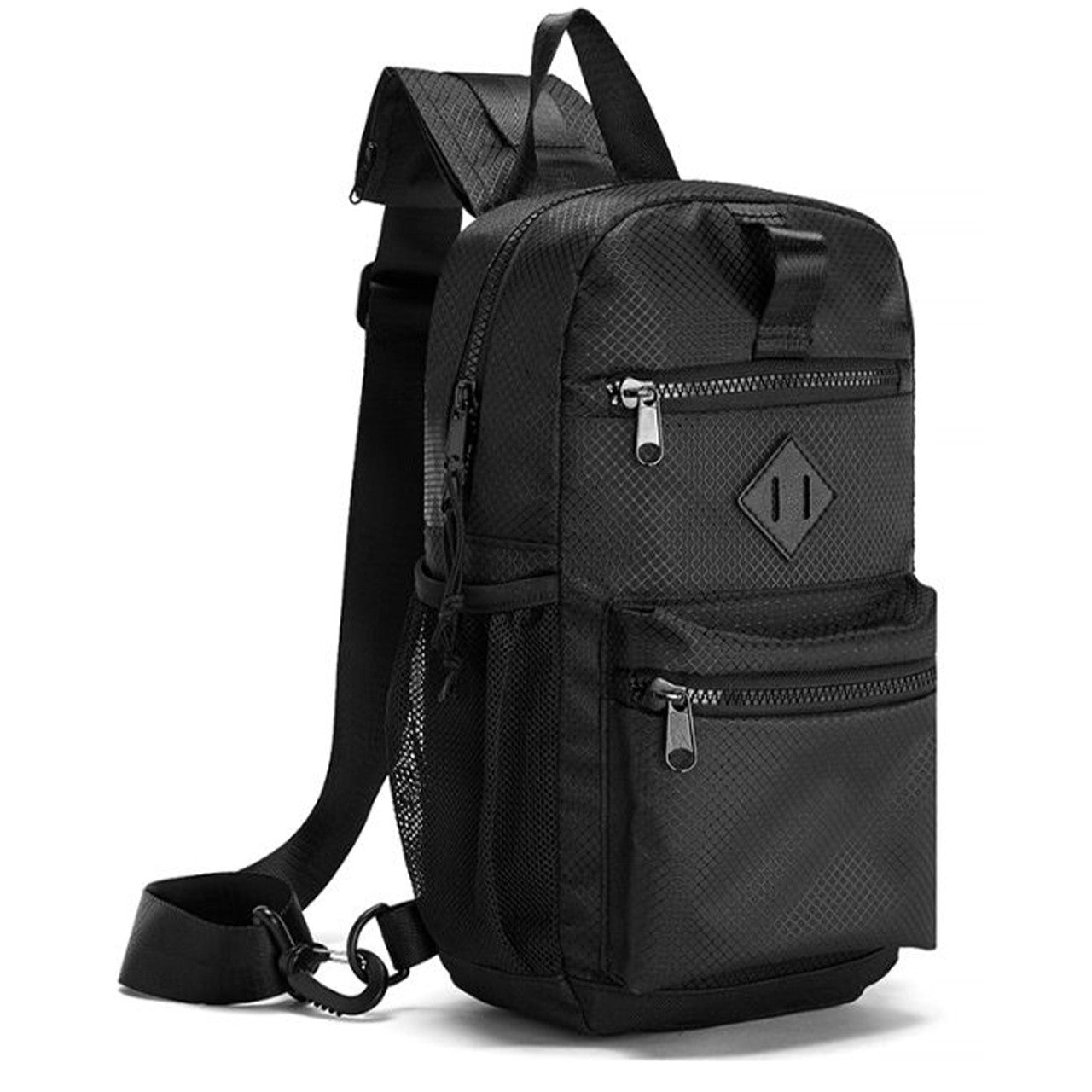 Black Polyester Sling Bag with 3 Zipper Compartments – Spacious & Adjustable