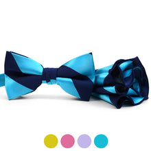 Load image into Gallery viewer, Laurant Bennet Two-Tone Diagonal Bow Tie &amp; Matching Hanky Set
