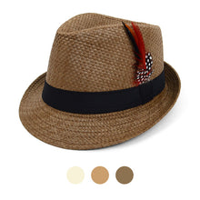 Load image into Gallery viewer, Westend Spring/Summer Woven Trilby Fedora Hat with Feather
