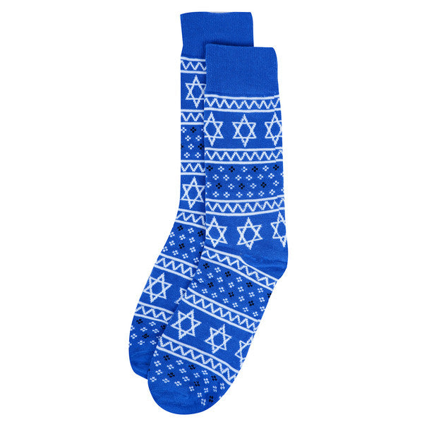 Parquet Men’s Star of David Hanukkah Novelty Crew Socks – Blue